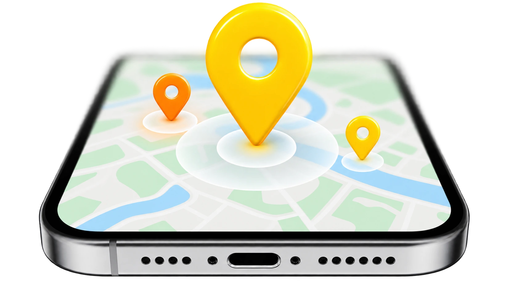 Yellow and orange location pins above a map on a phone